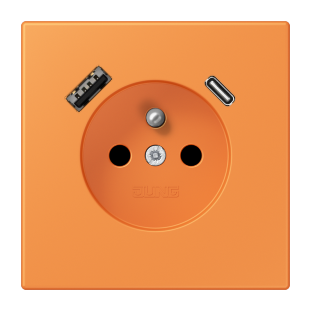 Jung LC1520F-15CA225 Steckdose französisch/belgisches System 16 A 250 V ~ mit USB-Ladegerät 1 x Typ A + 1 x Typ C SAFETY+ Serie LS orange clair
