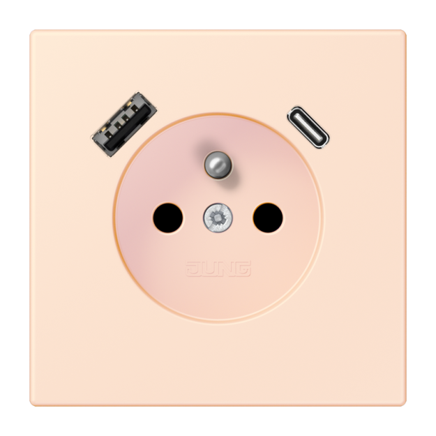 Jung LC1520F-15CA226 Steckdose französisch/belgisches System 16 A 250 V ~ mit USB-Ladegerät 1 x Typ A + 1 x Typ C SAFETY+ Serie LS orange pâle