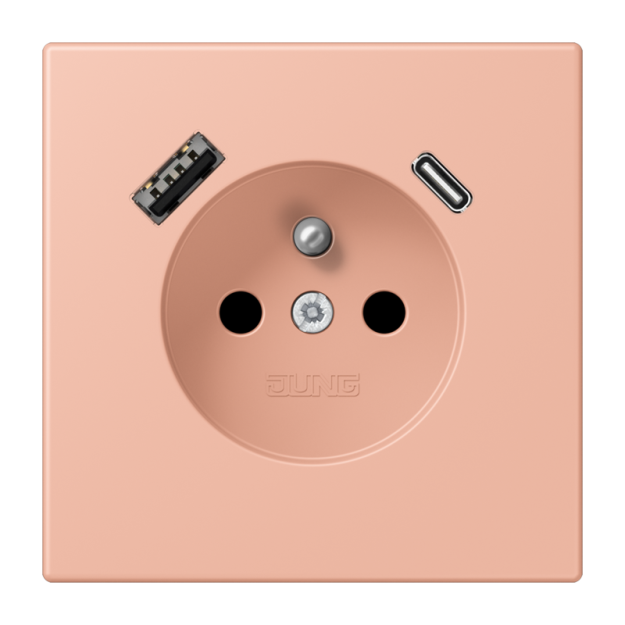 Jung LC1520F-15CA231 Steckdose französisch/belgisches System 16 A 250 V ~ mit USB-Ladegerät 1 x Typ A + 1 x Typ C SAFETY+ Serie LS rose clair