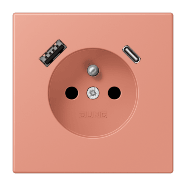 Jung LC1520F-15CA233 Steckdose französisch/belgisches System 16 A 250 V ~ mit USB-Ladegerät 1 x Typ A + 1 x Typ C SAFETY+ Serie LS l’ocre rouge moyen