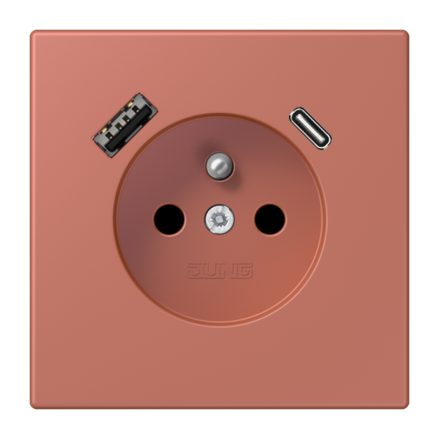Jung LC1520F-15CA236 Steckdose französisch/belgisches System 16 A 250 V ~ mit USB-Ladegerät 1 x Typ A + 1 x Typ C SAFETY+ Serie LS terre sienne brique
