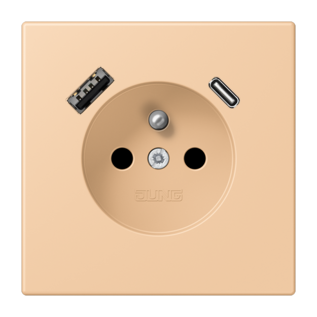 Jung LC1520F-15CA237 Steckdose französisch/belgisches System 16 A 250 V ~ mit USB-Ladegerät 1 x Typ A + 1 x Typ C SAFETY+ Serie LS terre sienne claire 31