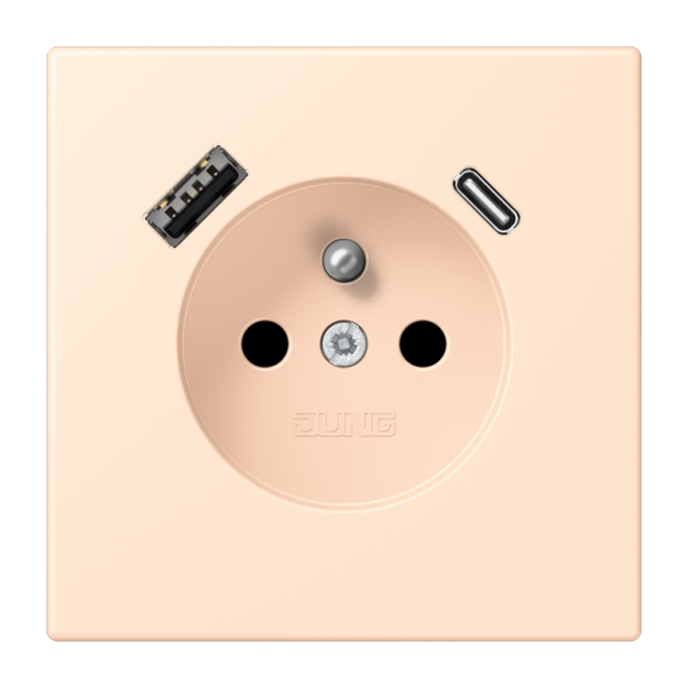 Jung LC1520F-15CA238 Steckdose französisch/belgisches System 16 A 250 V ~ mit USB-Ladegerät 1 x Typ A + 1 x Typ C SAFETY+ Serie LS terre sienne pâle