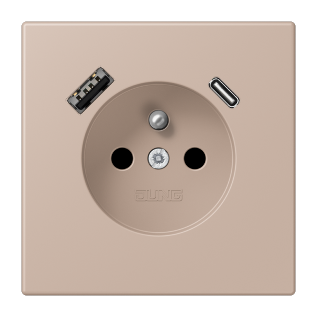 Jung LC1520F-15CA240 Steckdose französisch/belgisches System 16 A 250 V ~ mit USB-Ladegerät 1 x Typ A + 1 x Typ C SAFETY+ Serie LS ombre brûlée claire