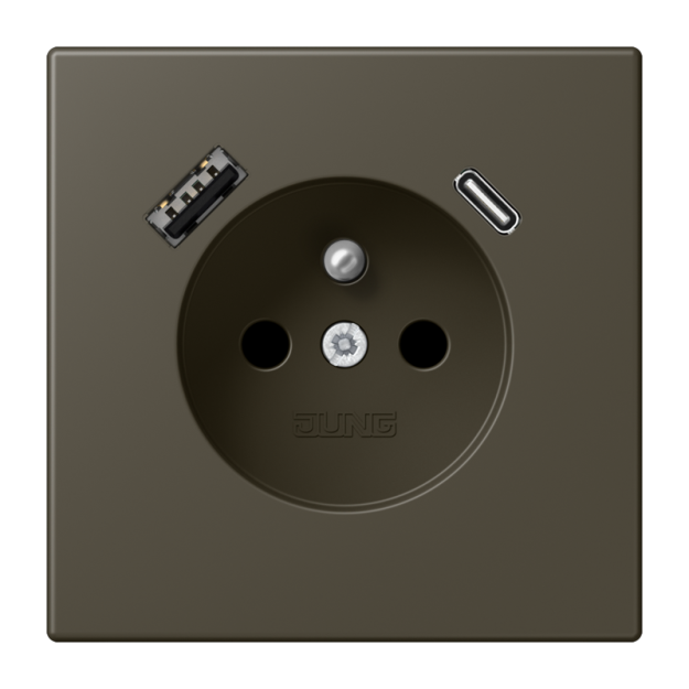 Jung LC1520F-15CA241 Steckdose französisch/belgisches System 16 A 250 V ~ mit USB-Ladegerät 1 x Typ A + 1 x Typ C SAFETY+ Serie LS ombre naturelle 31