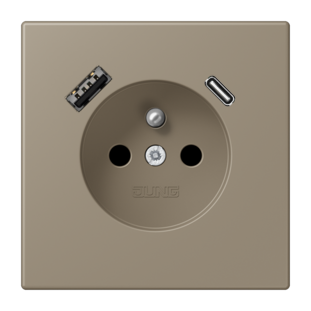 Jung LC1520F-15CA242 Steckdose französisch/belgisches System 16 A 250 V ~ mit USB-Ladegerät 1 x Typ A + 1 x Typ C SAFETY+ Serie LS ombre naturelle moyenne
