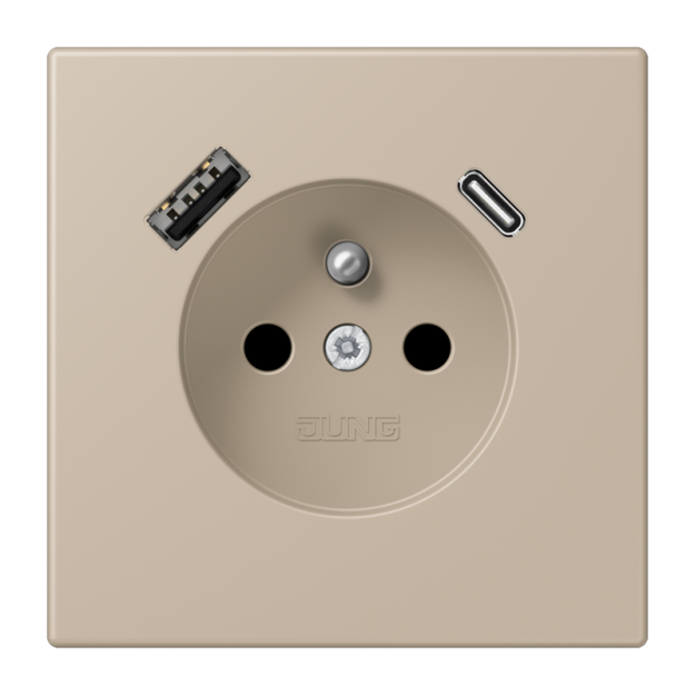 Jung LC1520F-15CA243 Steckdose französisch/belgisches System 16 A 250 V ~ mit USB-Ladegerät 1 x Typ A + 1 x Typ C SAFETY+ Serie LS ombre naturelle claire