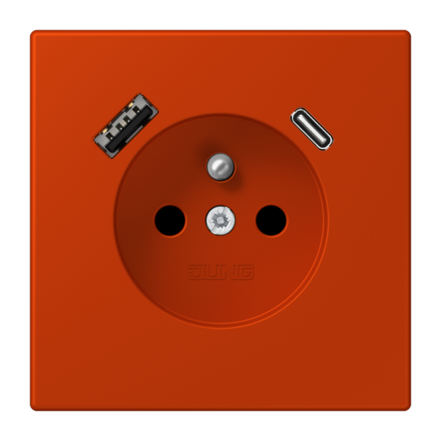 Jung LC1520F-15CA244 Steckdose französisch/belgisches System 16 A 250 V ~ mit USB-Ladegerät 1 x Typ A + 1 x Typ C SAFETY+ Serie LS rouge vermillon 59
