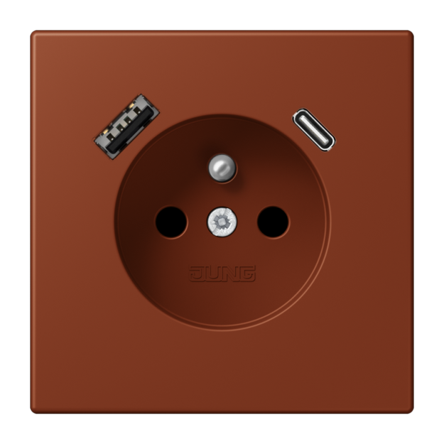 Jung LC1520F-15CA247 Steckdose französisch/belgisches System 16 A 250 V ~ mit USB-Ladegerät 1 x Typ A + 1 x Typ C SAFETY+ Serie LS terre sienne brûlée 59