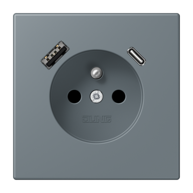 Jung LC1520F-15CA251 Steckdose französisch/belgisches System 16 A 250 V ~ mit USB-Ladegerät 1 x Typ A + 1 x Typ C SAFETY+ Serie LS gris 59