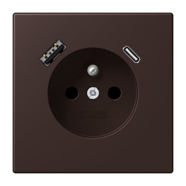Jung LC1520F-15CA252 Steckdose französisch/belgisches System 16 A 250 V ~ mit USB-Ladegerät 1 x Typ A + 1 x Typ C SAFETY+ Serie LS terre d‘ombre brûlée 59