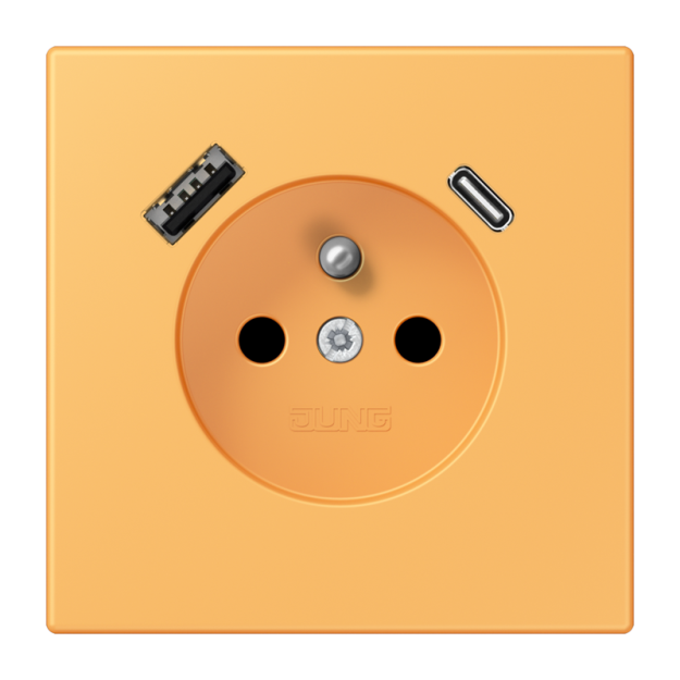 Jung LC1520F-15CA254 Steckdose französisch/belgisches System 16 A 250 V ~ mit USB-Ladegerät 1 x Typ A + 1 x Typ C SAFETY+ Serie LS ocre jaune clair