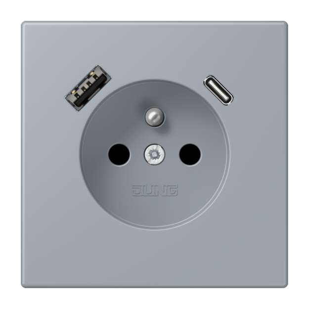 Jung LC1520F-15CA257 Steckdose französisch/belgisches System 16 A 250 V ~ mit USB-Ladegerät 1 x Typ A + 1 x Typ C SAFETY+ Serie LS gris clair 59