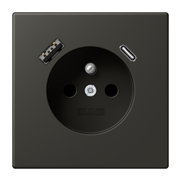 Jung LC1520F-15CA259 Steckdose französisch/belgisches System 16 A 250 V ~ mit USB-Ladegerät 1 x Typ A + 1 x Typ C SAFETY+ Serie LS ombre naturelle 59
