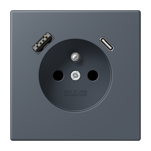Jung LC1520F-15CA262 Steckdose französisch/belgisches System 16 A 250 V ~ mit USB-Ladegerät 1 x Typ A + 1 x Typ C SAFETY+ Serie LS gris foncé 59