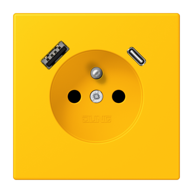 Jung LC1520F-15CA263 Steckdose französisch/belgisches System 16 A 250 V ~ mit USB-Ladegerät 1 x Typ A + 1 x Typ C SAFETY+ Serie LS le jaune vif