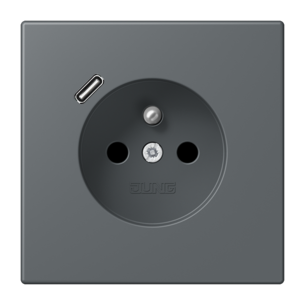 Jung LC1520F-18C202 Steckdose französisch/belgisches System 16 A 250 V ~ mit USB-Ladegerät 1 x Typ C SAFETY+ Serie LS gris foncé 31