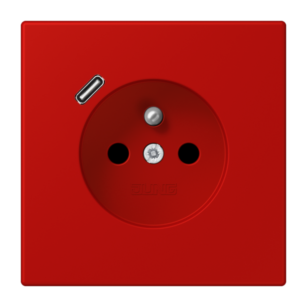 Jung LC1520F-18C227 Steckdose französisch/belgisches System 16 A 250 V ~ mit USB-Ladegerät 1 x Typ C SAFETY+ Serie LS rouge vermillon 31