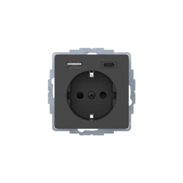 Berker MAN0204623 Steckdose SCHUKO mit USB A-C Q.1/Q.3 tiefschwarz matt lackiert