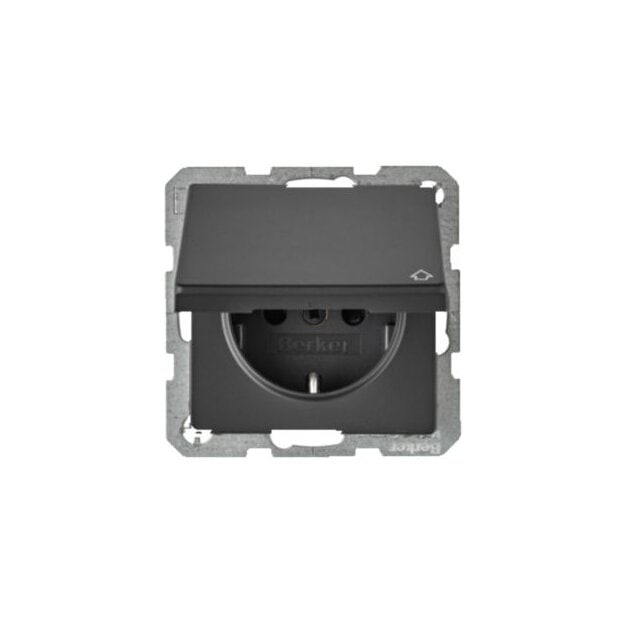 Berker MAN0204723 Steckdose SCHUKO mit Klappdeckel u. erh.BS Q .1/Q.3 tiefschwarz matt lackiert