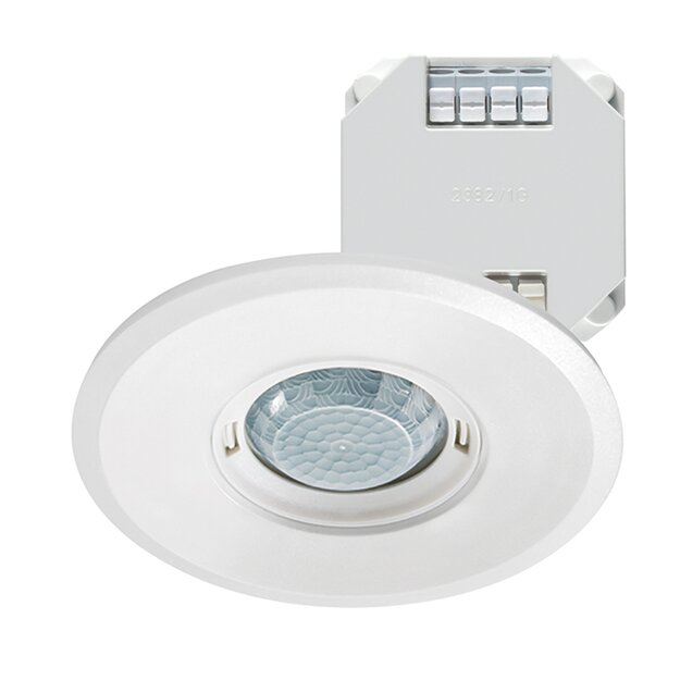 ESYLUX EP10428661 Design-Präsenzmelder DALI im Set mit DALI-Bus-Spannungsversorgung Reichweite ca 8 m im Ø 1 Kanal Unterputz Deckeneinbau rund PD-FLAT 360i/8 LARGE ROUND WHITE DALI SET Weiß