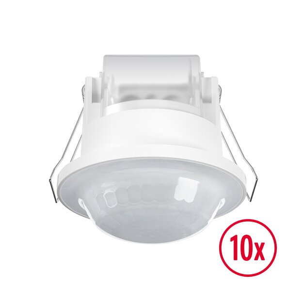 ESYLUX EB10431807 Deckeneinbau-Präsenzmelder Reichweite ca Ø 8 m Nulldurchgangsschaltung fernbedienbar 10x BASIC EXPRESS PD 360° 08 IR 1C FM IP23 WH Weiß