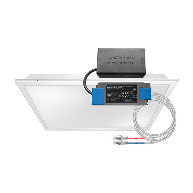 ESYLUX EQ10132520 LED-Deckeneinlegeleuchte mit opalem mikroprismatischem Diffusor Farbtemperatur ca 2700 - 6500 K (Tunable White) inkl DALI-2 DT8 Driver Set CELINE2 PNL 625 DDP OP 3800 8TW IP20 DALI-2 DT8SET Weiß