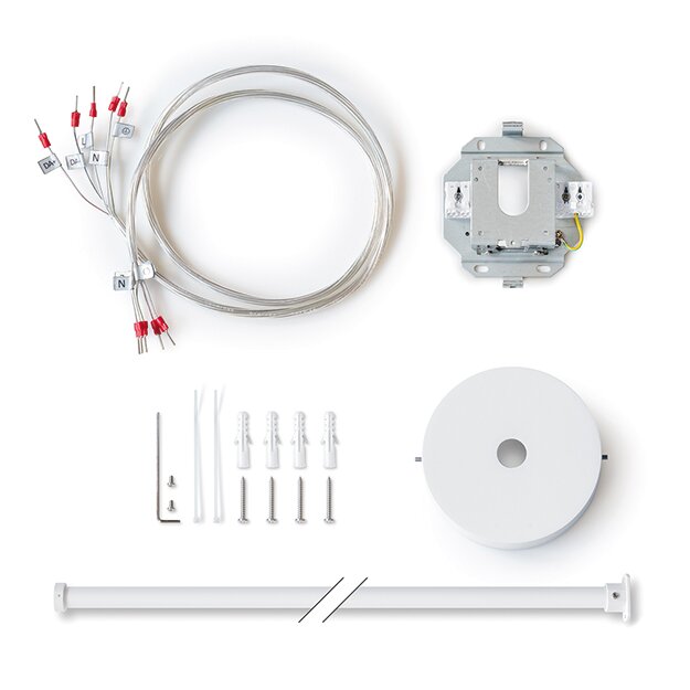 ESYLUX EO10850561 Abhängeset mit zentral montiertem Rohr transparenter 5-poliger Anschlussleitung und rundem Deckenbaldachin Länge 1000 mm SVENJA POLE PENDULUM SET 1000 Weiß