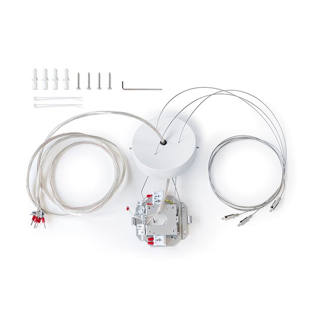 ESYLUX EO10850578 Abhängeset mit 3 Drahtseilen transparenter 5-poliger Anschlussleitung und rundem Deckenbaldachin Länge 2000 mm SVENJA WIRE PENDULUM SET 2000 Weiß