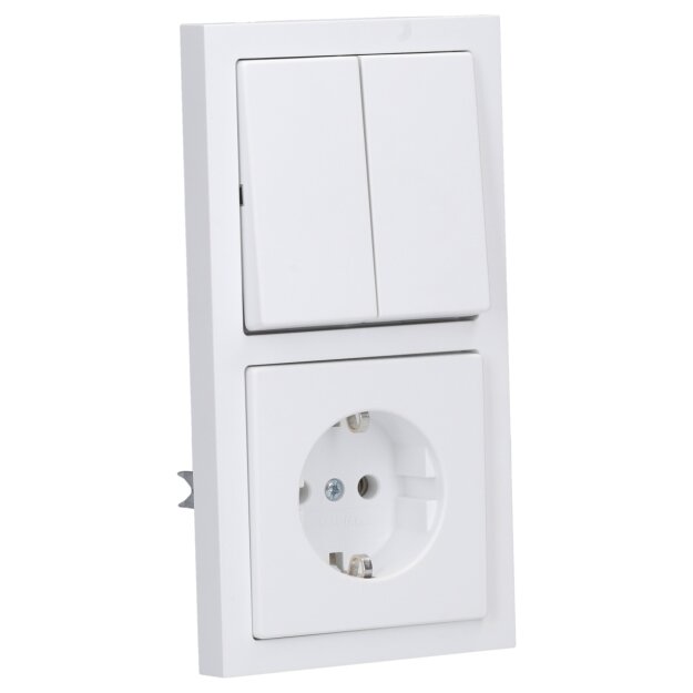 Busch-Jaeger future® linear Komplett-Set: 2000/5 US Wippschalter-Einsatz Serienschaltung + 1785-884 Serienwippe + 20 EUC-884 SCHUKO® Steckdosen-Einsatz + 1722-884K Abdeckrahmen 2-fach, Future Linear weiß matt