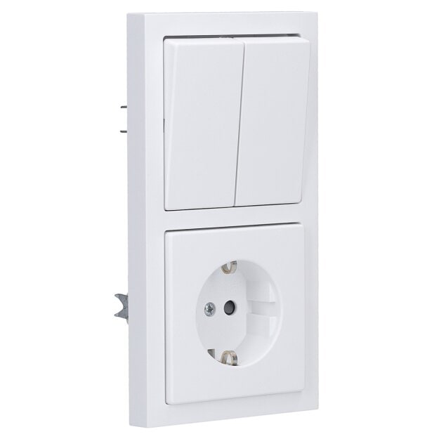 Busch-Jaeger future® linear Komplett-Set: 2000/5 US Wippschalter-Einsatz Serienschaltung + 1785-884 Serienwippe + 20 EUCKS-884 SCHUKO® Steckdosen-Einsatz mit erh. Berührungsschutz + 1722-884K Abdeckrahmen 2-fach, Future Linear weiß matt