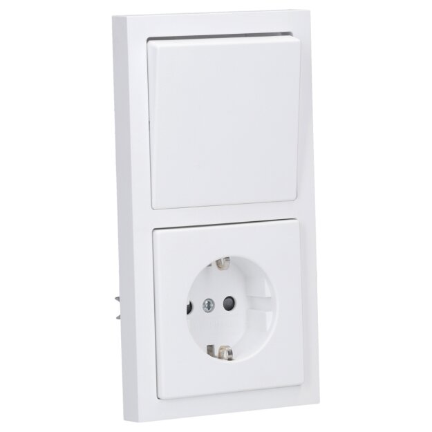 Busch-Jaeger future® linear Komplett-Set: 2000/6 US Wechselschalter Einsatz + 1786-884 Wippe + 20 EUCKS-884 SCHUKO® Steckdosen-Einsatz mit erh. Berührungsschutz + 1722-884K Abdeckrahmen 2-fach, Future Linear weiß matt