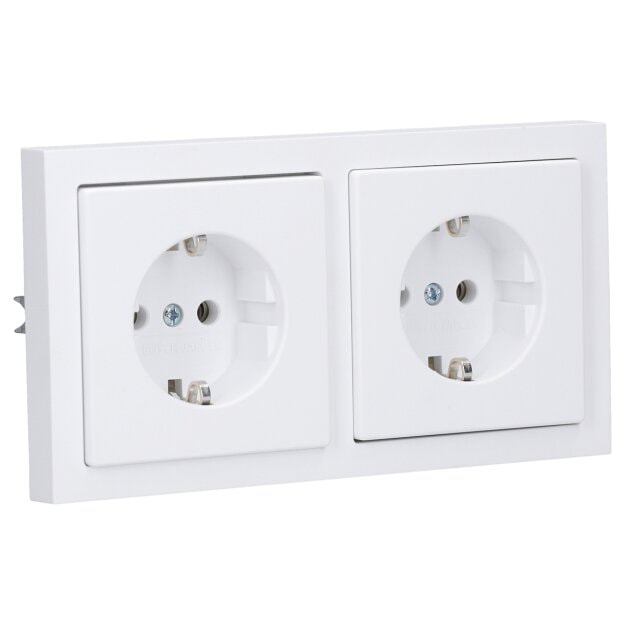 Busch-Jaeger future® linear Komplett-Set: 2x 20 EUC-884 SCHUKO® Steckdosen-Einsatz + 1722-884K Abdeckrahmen 2-fach, Future Linear weiß matt