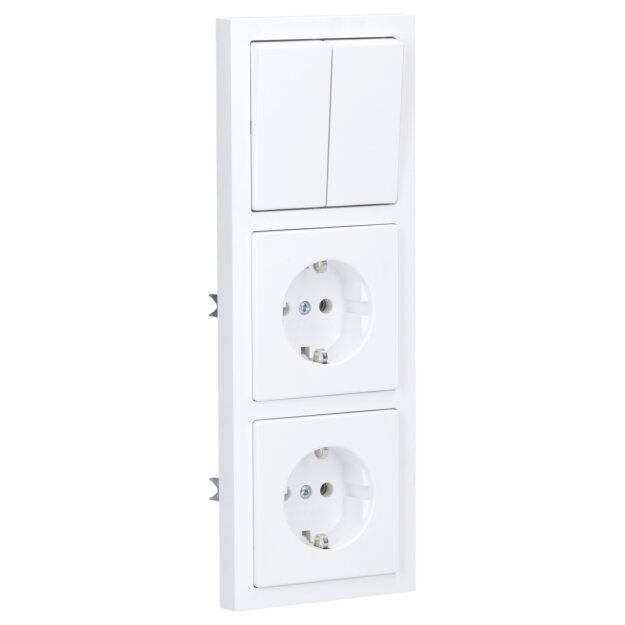 Busch-Jaeger future® linear Komplett-Set: 2000/5 US Wippschalter-Einsatz Serienschaltung + 1785-884 Serienwippe + 2x 20 EUC-884 SCHUKO® Steckdosen-Einsatz + 1723-884K Abdeckrahmen 3-fach, Future Linear weiß matt