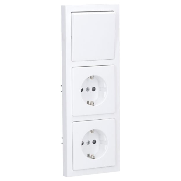 Busch-Jaeger future® linear Komplett-Set: 2000/6 US Wechselschalter Einsatz +1786-884 Wippe + 2x 20 EUCKS-884 SCHUKO® Steckdosen-Einsatz mit erh. Berührungsschutz + 1723-884K Abdeckrahmen 3-fach, Future Linear weiß matt