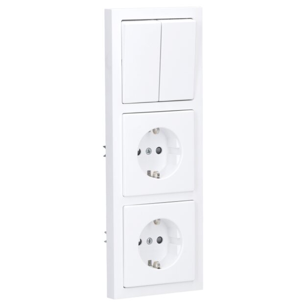 Busch-Jaeger future® linear Komplett-Set: 2000/5 US Wippschalter-Einsatz Serienschaltung +  1785-884 Serienwippe + 2x 20 EUCKS-884 SCHUKO® Steckdosen-Einsatz mit erh. Berührungsschutz + 1723-884K Abdeckrahmen 3-fach, Future Linear weiß matt