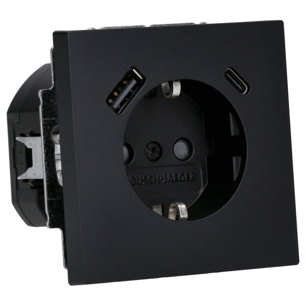 B-WARE Busch-Jaeger 20 EUCB2USBAC-45M SCHUKO®-/USB-A+C Steckdose Safety+ 2CKA002011A6322 Schwarz Matt Art Linear