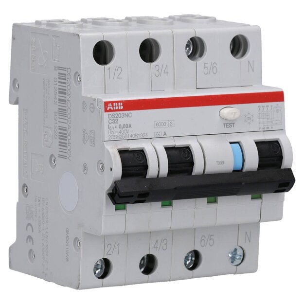 ABB 2CSR256140R1324 DS203NCA-C32/003 FI/LS-Schalter 6kA 3P+N Typ A C 32 30mA