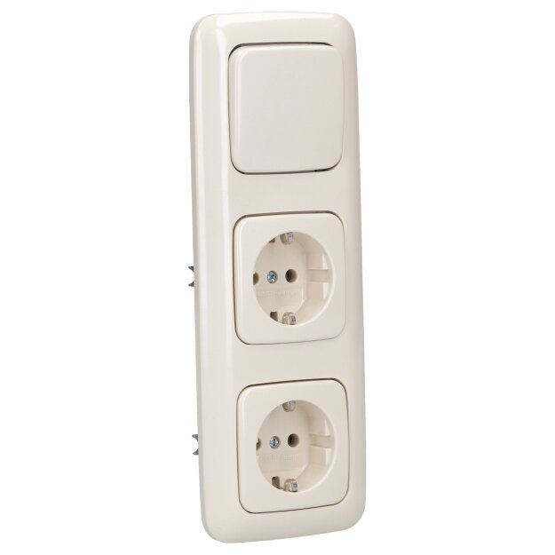 Busch-Jaeger Busch-Duro 2000 SI Set: 2x 20 EUC-212 SCHUKO Steckdose + 1x 2000/6 US Wippschalter-Einsatz + 1x Wippe 2506-212 + 1x  2513-212 Abdeckrahmen 3-fach Cremeweiß