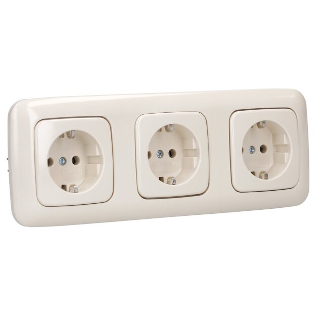 Busch-Jaeger Busch-Duro 2000 SI Set: 3x 20 EUC-212 Steckdose + 1x 2513-212  3-fach Rahmen Cremeweiß
