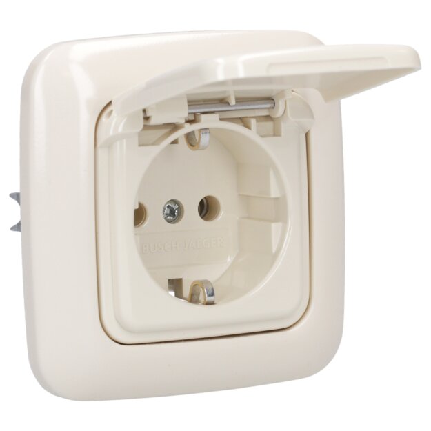 Busch-Jaeger Busch-Duro 2000 SI Set: 1x 20 EUK-212 Steckdose mit Klappdeckel + 1x 2511-212 Abdeckrahmen 1-fach Cremeweiß