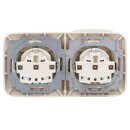 Busch-Jaeger Duro 2000 SI Set: 2x 20 EUK-212 Steckdose mit Klappdeckel + 1x 2512-212 Abdeckrahmen 2-fach Cremeweiß