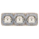 Busch-Jaeger Busch-Duro 2000 SI Set: 3x 20 EUK-212 Steckdose mit Klappdeckel + 1x 2513-212 Abdeckrahmen 3-fach Cremeweiß