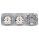 Busch-Jaeger Reflex SI Set: 1x Rutenbeck Anschlussdose flex 136104030 mit Zentralscheibe + 2x 20 EUC-214 SCHUKO® Steckdosen-Einsatz + 1x 2513-214 3-fach Rahmen Alpinweiß