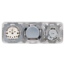 Busch-Jaeger Reflex SI Set: 1x UP 2-Loch SAT Dose Triax EDU 04 F mit Zentralscheibe + 1x Rutenbeck Anschlussdose 13610407 mit Zentralscheibe + 1x 20 EUC-214 Steckdose + 1x 2513-214 3-fach Rahmen Alpinweiß