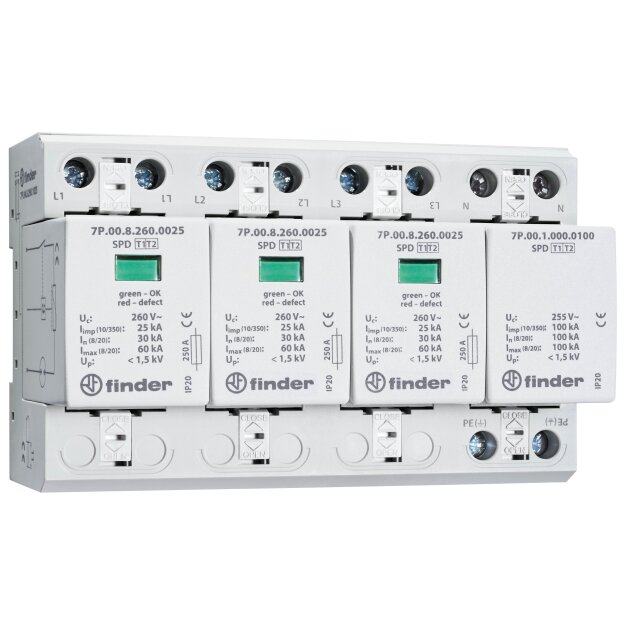 Finder SPD Überspannungsableiter 7P.04.8.260.1025 Typ 1+2 3phasig