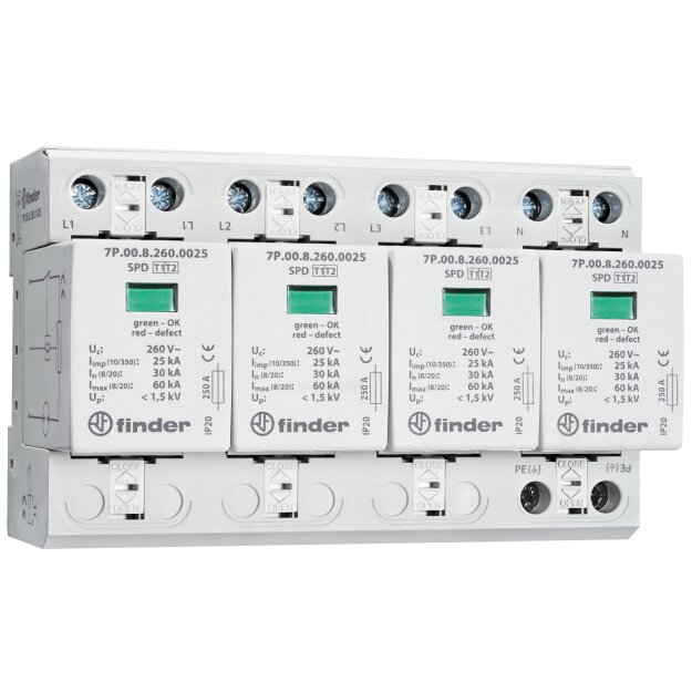 Finder SPD Überspannungsableiter 7P.05.8.260.1025 Typ 1+2 3phasig