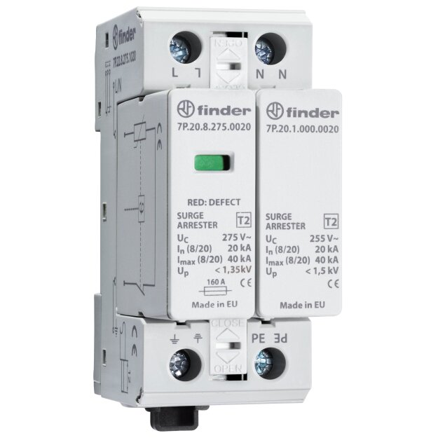 Finder SPD Überspannungsableiter 7P.22.8.275.1020 Varistor+Funkenst.1-phasig