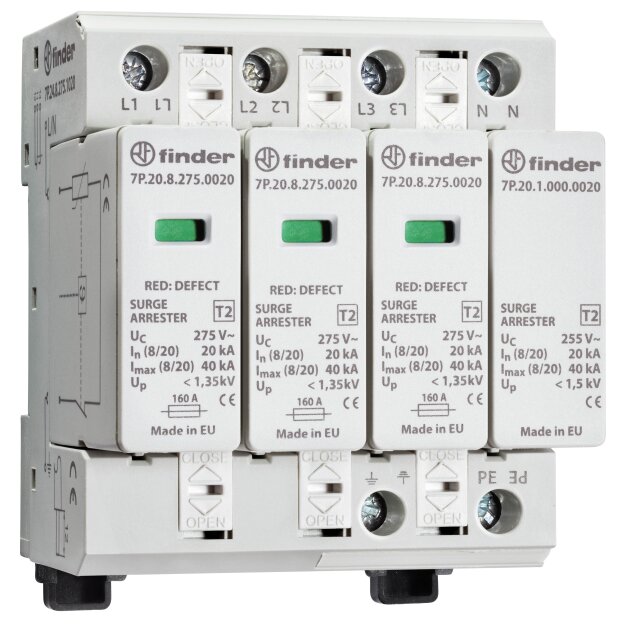 Finder SPD Überspannungsableiter 7P.24.8.275.1020 Varistor+Funkenst.3-phasig