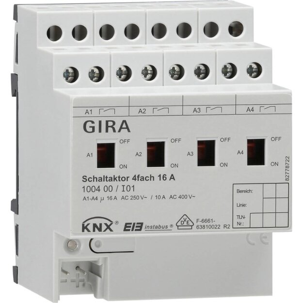 Gira 100400 Schaltaktor 4-fach 16 A Hand KNX REG